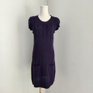 Y2K She's Cool Purple Cable Knit Sweater Dress Short Sleeve Whimsigoth Winter S